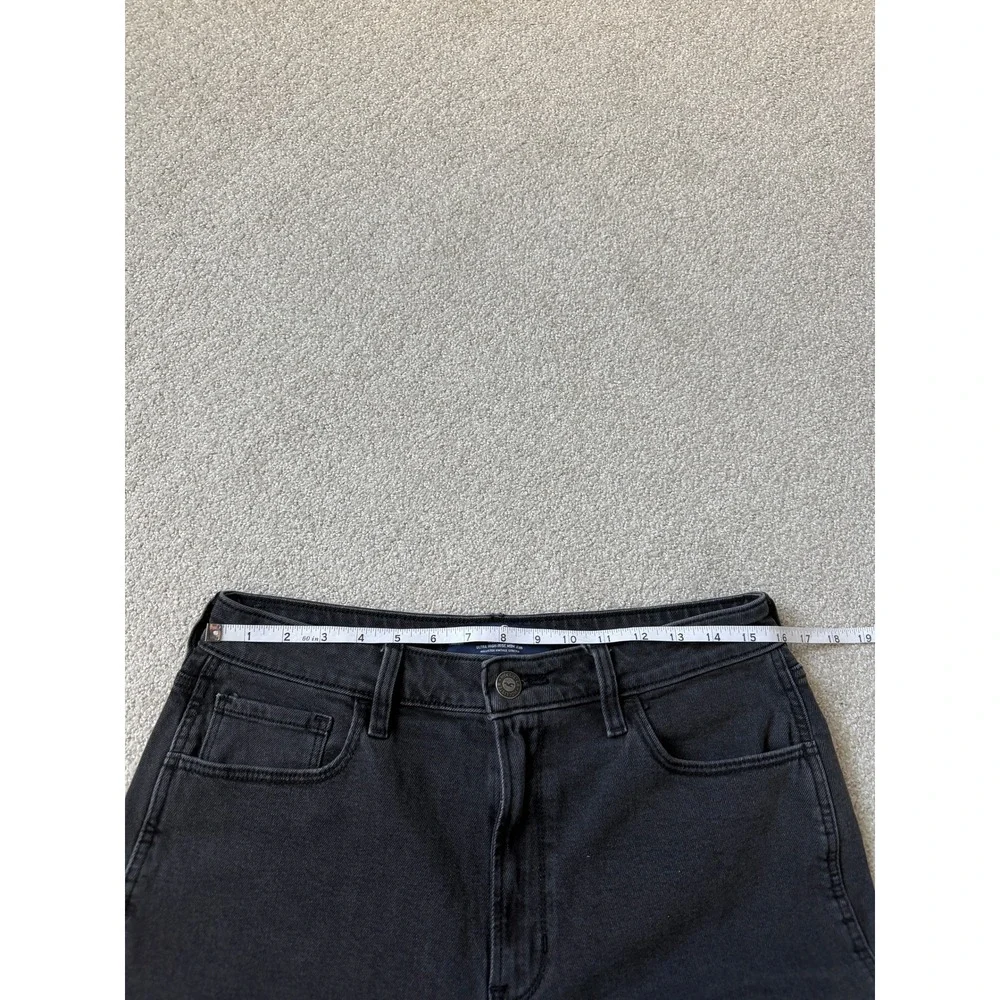 Hollister Ultra High Rise Mom Jean Size 12S Black Distressed Ripped Knees